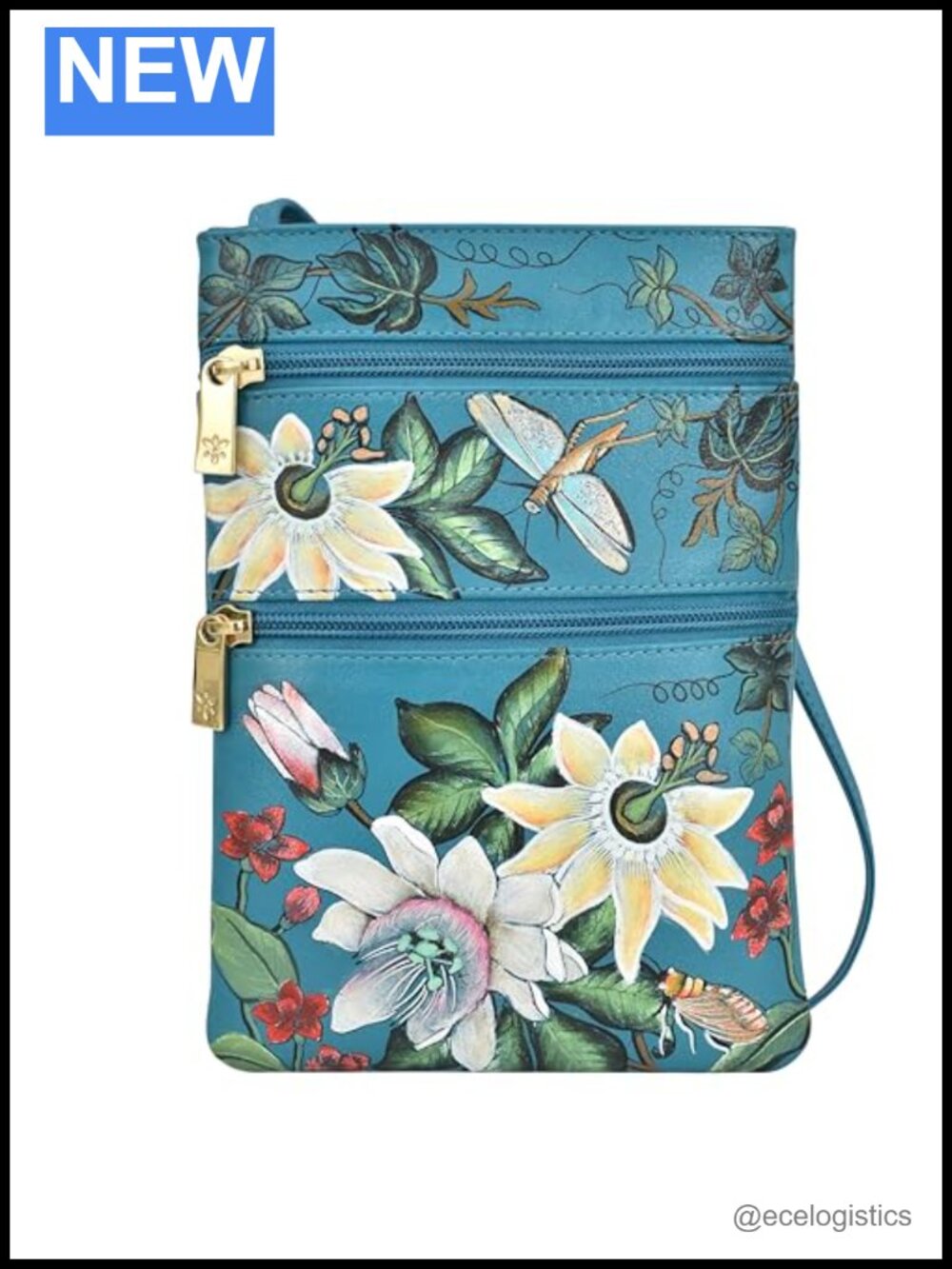 Hand Painted Genuine Leather Mini Crossbody with Magnetic Closure, ID Holder &